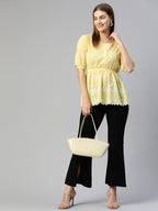 Jainish Women's Chikankari Work Empire Top - Yellow
