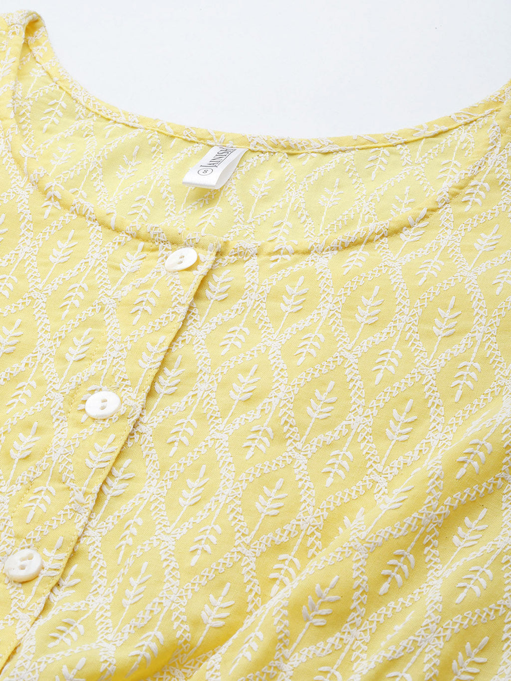Jainish Women's Chikankari Work Empire Top - Yellow