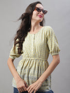 Jainish Women's WoChikankari Work Empire Top - Lemon