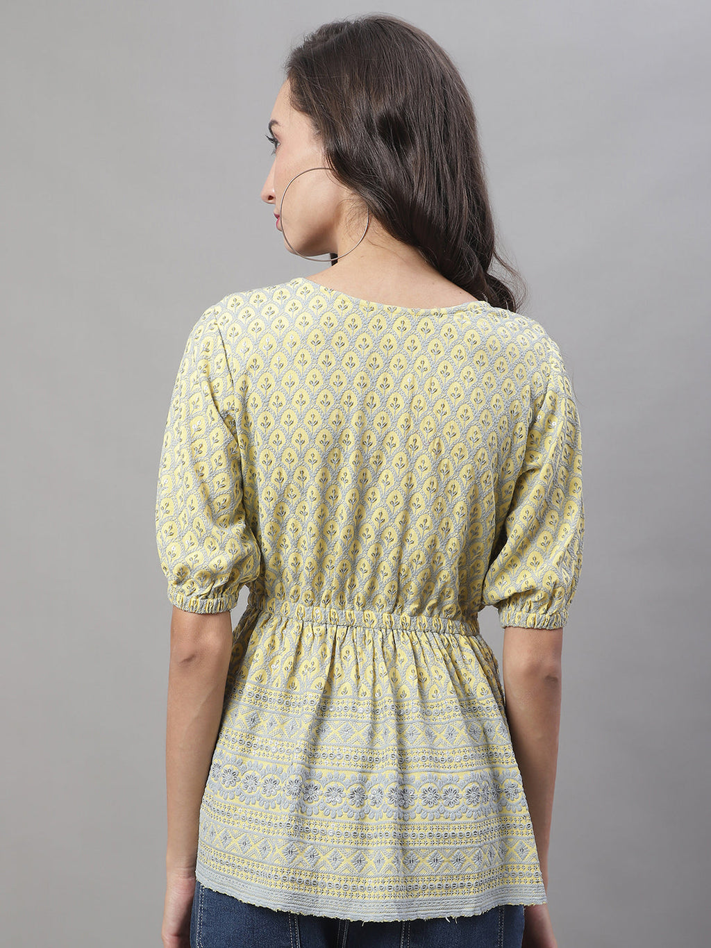 Jainish Women's WoChikankari Work Empire Top - Lemon