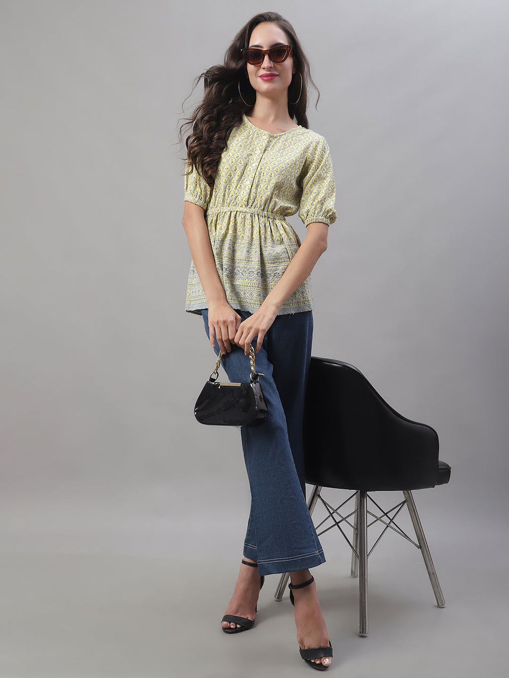 Jainish Women's WoChikankari Work Empire Top - Lemon