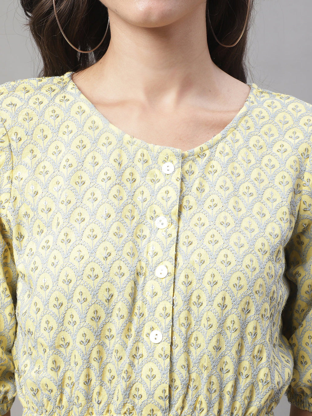 Jainish Women's WoChikankari Work Empire Top - Lemon
