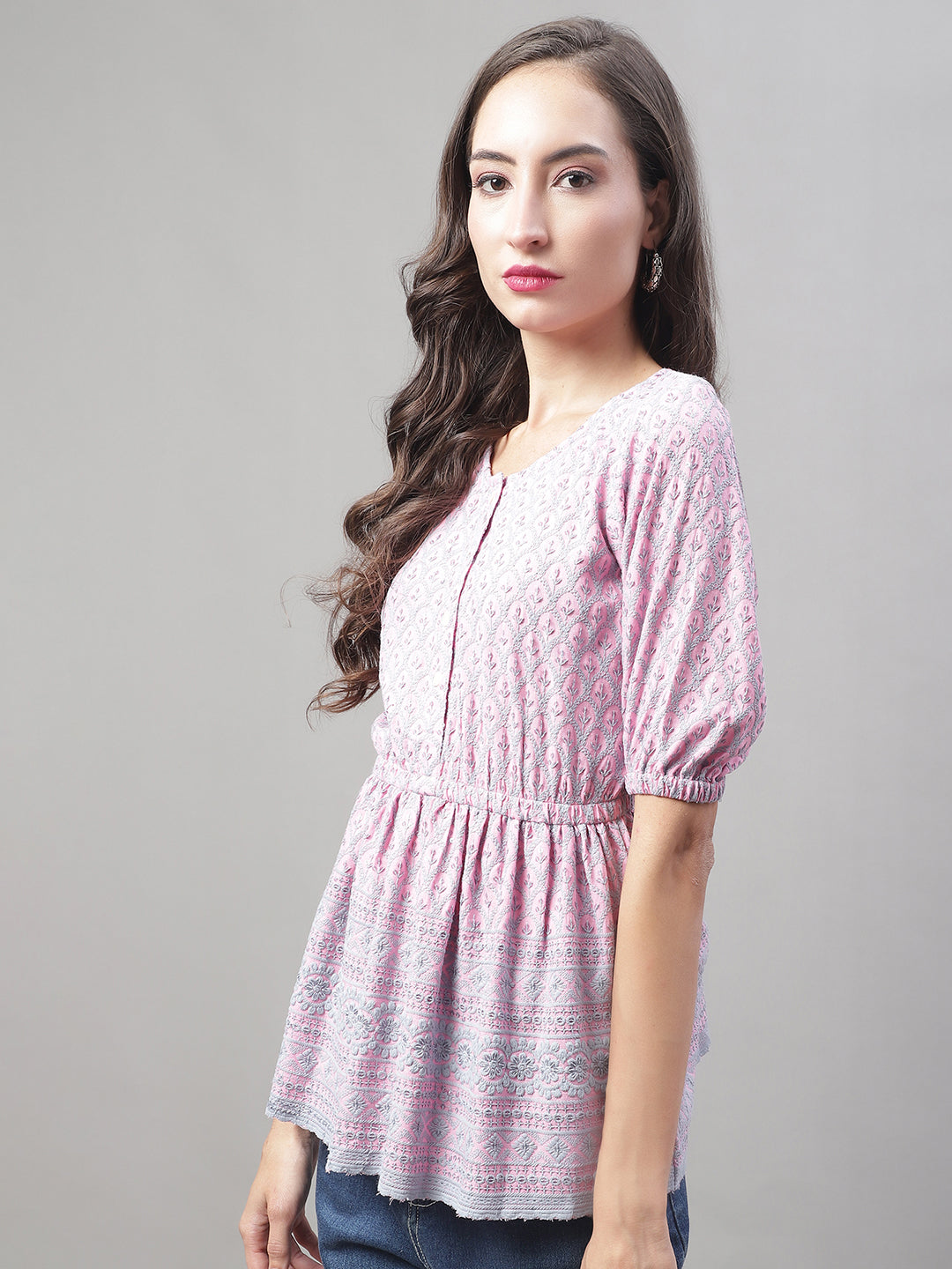 Jainish Women's WoChikankari Work Empire Top - Magenta