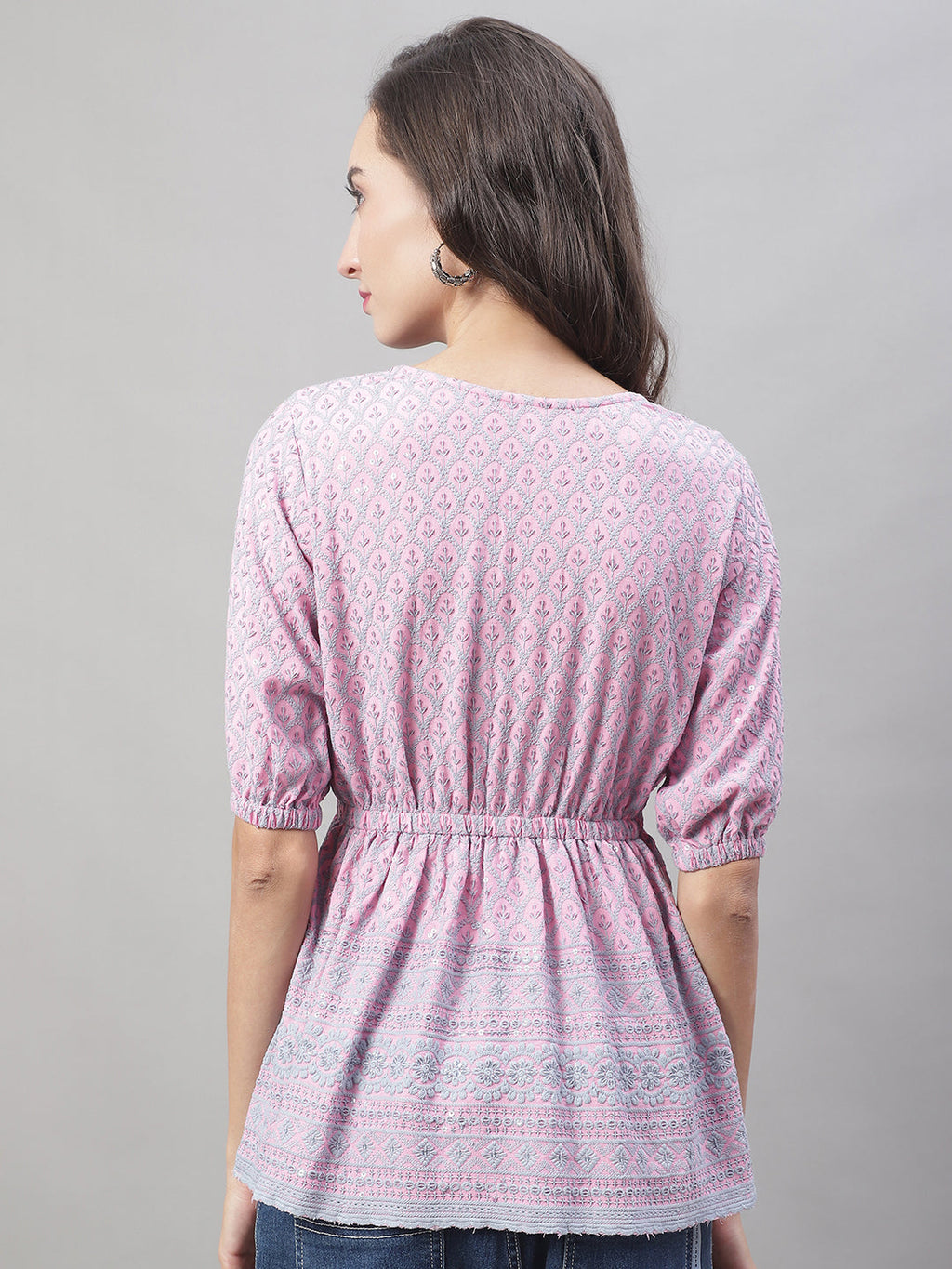 Jainish Women's WoChikankari Work Empire Top - Magenta