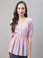 Jainish Women's WoChikankari Work Empire Top - Magenta