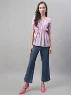 Jainish Women's WoChikankari Work Empire Top - Magenta