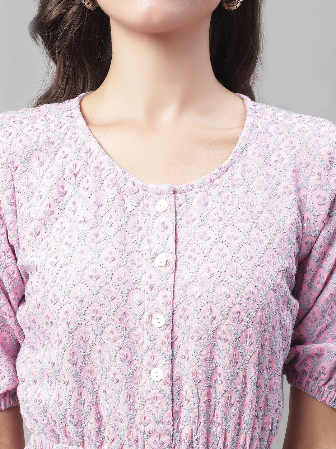 Jainish Women's WoChikankari Work Empire Top - Magenta