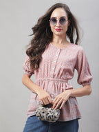 Jainish Women's WoChikankari Work Empire Top - Peach