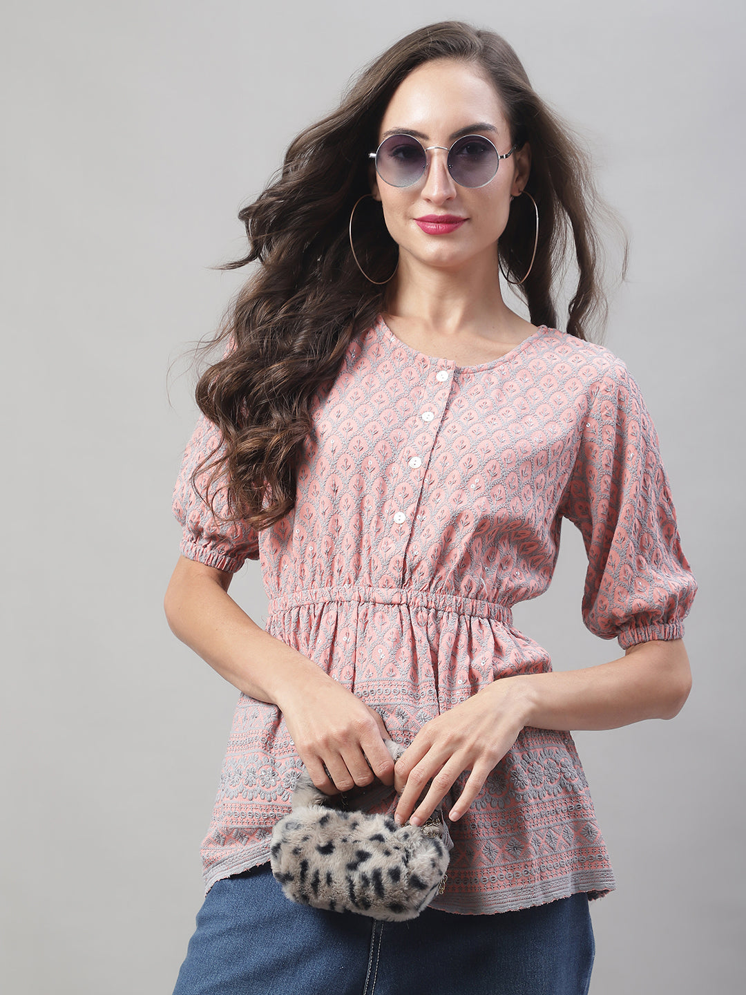Jainish Women's WoChikankari Work Empire Top - Peach