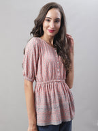 Jainish Women's WoChikankari Work Empire Top - Peach
