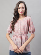 Jainish Women's WoChikankari Work Empire Top - Peach