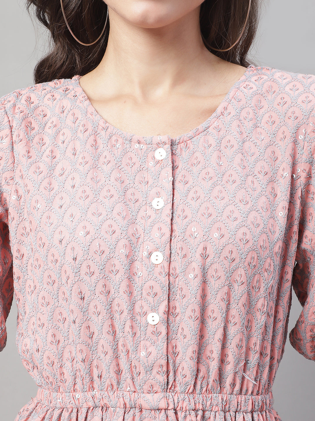 Jainish Women's WoChikankari Work Empire Top - Peach
