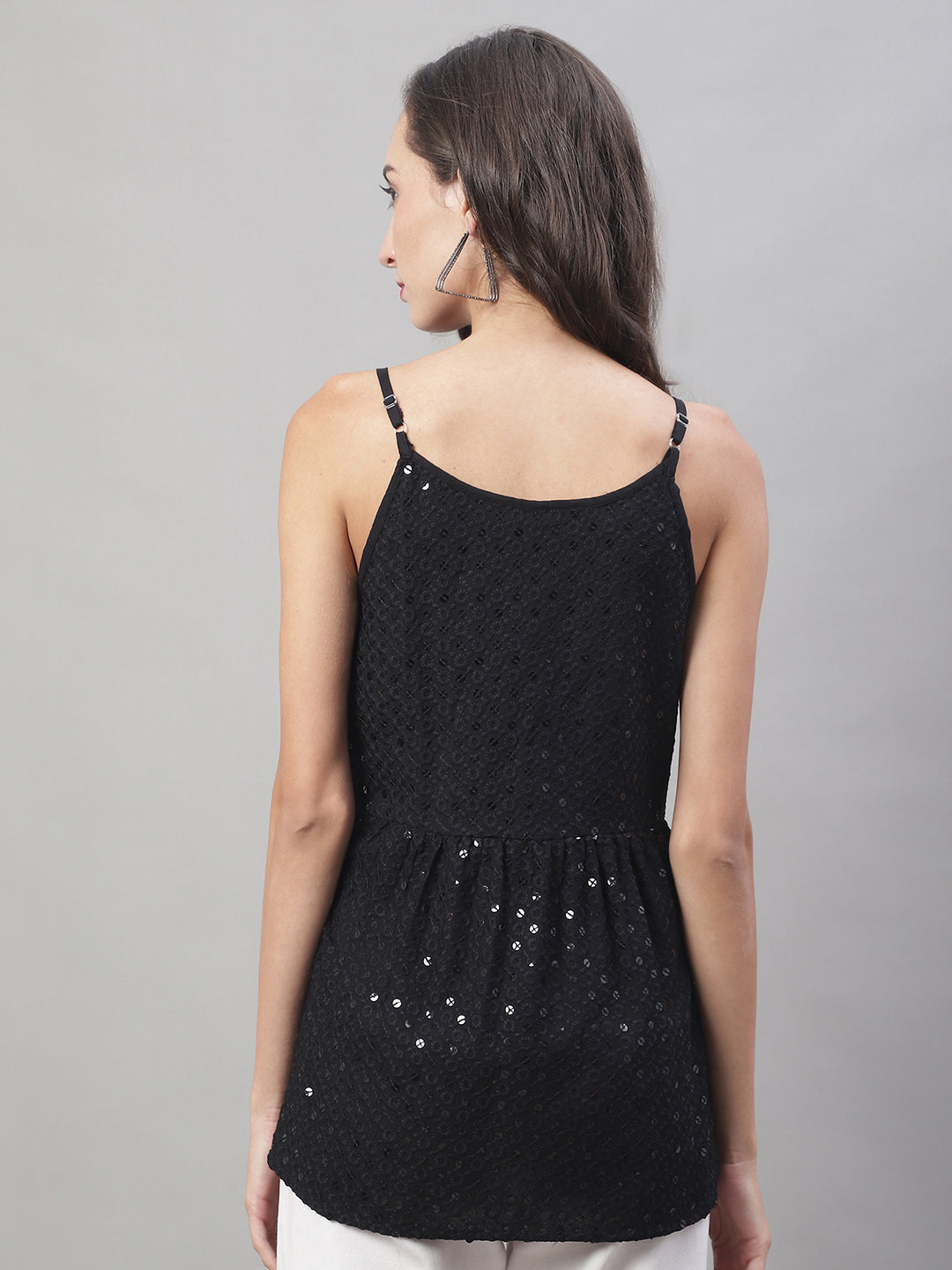 Jainish Women's WoChikankari Sequen Work Empire Top - Black