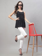 Jainish Women's WoChikankari Sequen Work Empire Top - Black