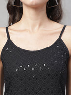 Jainish Women's WoChikankari Sequen Work Empire Top - Black