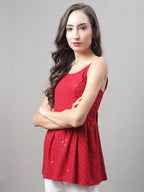 Jainish Women's WoChikankari Sequen Work Empire Top - Maroon