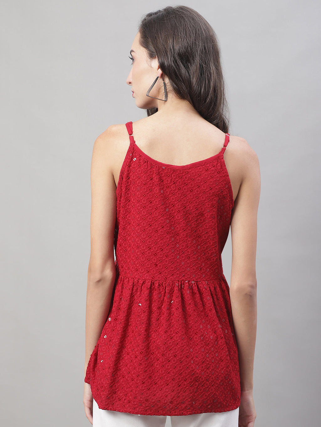 Jainish Women's WoChikankari Sequen Work Empire Top - Maroon