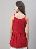 Jainish Women's WoChikankari Sequen Work Empire Top - Maroon