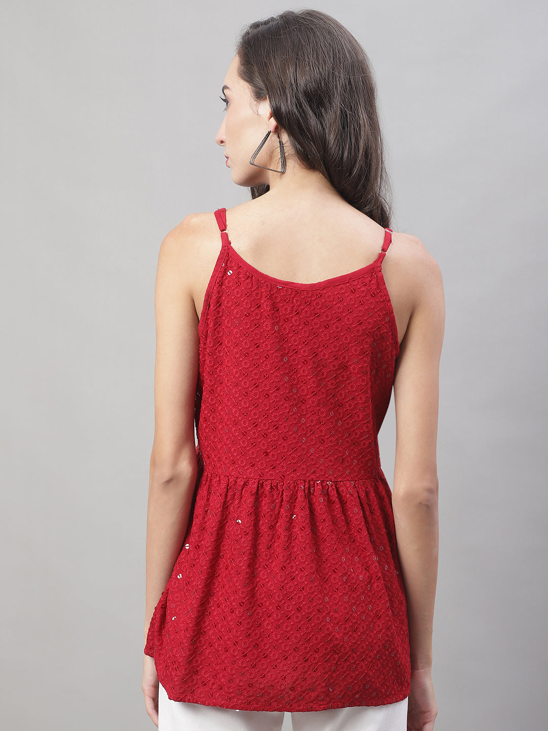 Jainish Women's WoChikankari Sequen Work Empire Top - Maroon