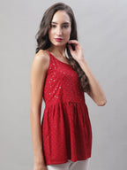 Jainish Women's WoChikankari Sequen Work Empire Top - Maroon