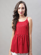 Jainish Women's WoChikankari Sequen Work Empire Top - Maroon
