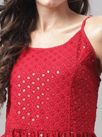 Jainish Women's WoChikankari Sequen Work Empire Top - Maroon