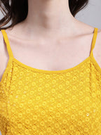 Jainish Women's WoMustard Chikankari Sequen Work Empire Top