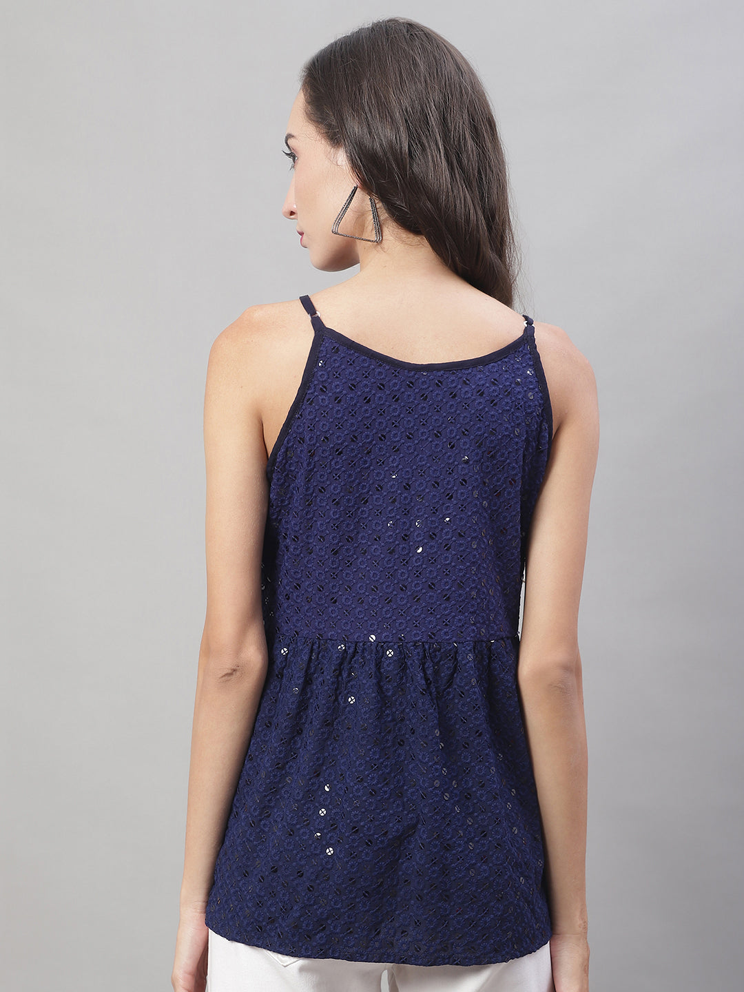 Jainish Women's WoChikankari Sequen Work Empire Top - Navy Blue