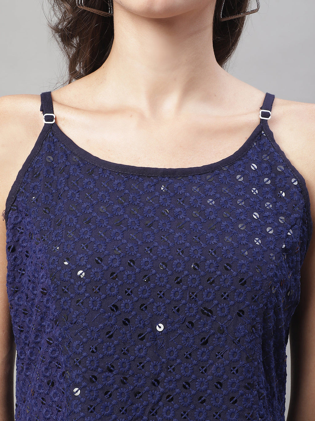 Jainish Women's WoChikankari Sequen Work Empire Top - Navy Blue