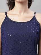 Jainish Women's WoChikankari Sequen Work Empire Top - Navy Blue