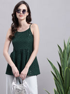 Jainish Women's WoOlive Green Chikankari Sequen Work Empire Top