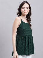 Jainish Women's WoOlive Green Chikankari Sequen Work Empire Top