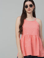 Jainish Women's WoChikankari Sequen Work Empire Top - Peach