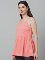 Jainish Women's WoChikankari Sequen Work Empire Top - Peach