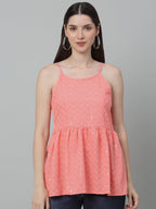 Jainish Women's WoChikankari Sequen Work Empire Top - Peach
