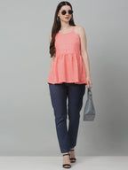 Jainish Women's WoChikankari Sequen Work Empire Top - Peach