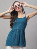Jainish Women's WoChikankari Sequen Work Empire Top - Peacock