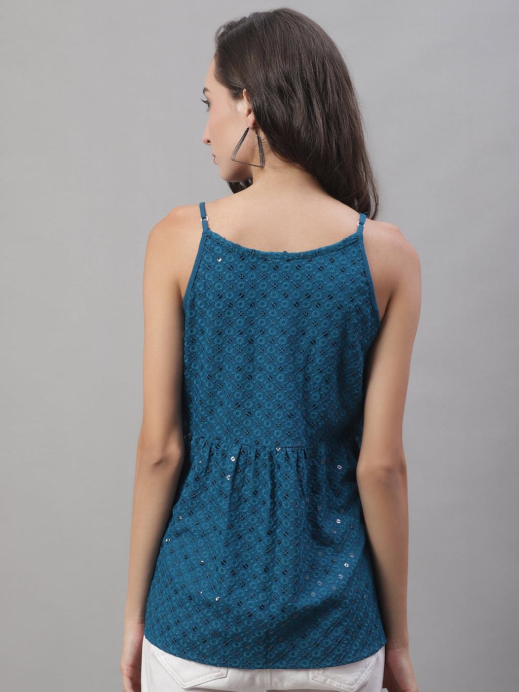 Jainish Women's WoChikankari Sequen Work Empire Top - Peacock