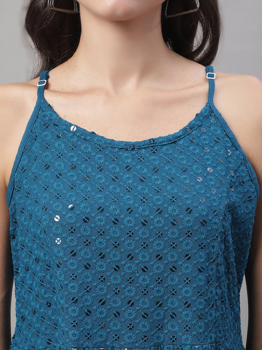 Jainish Women's WoChikankari Sequen Work Empire Top - Peacock