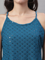 Jainish Women's WoChikankari Sequen Work Empire Top - Peacock