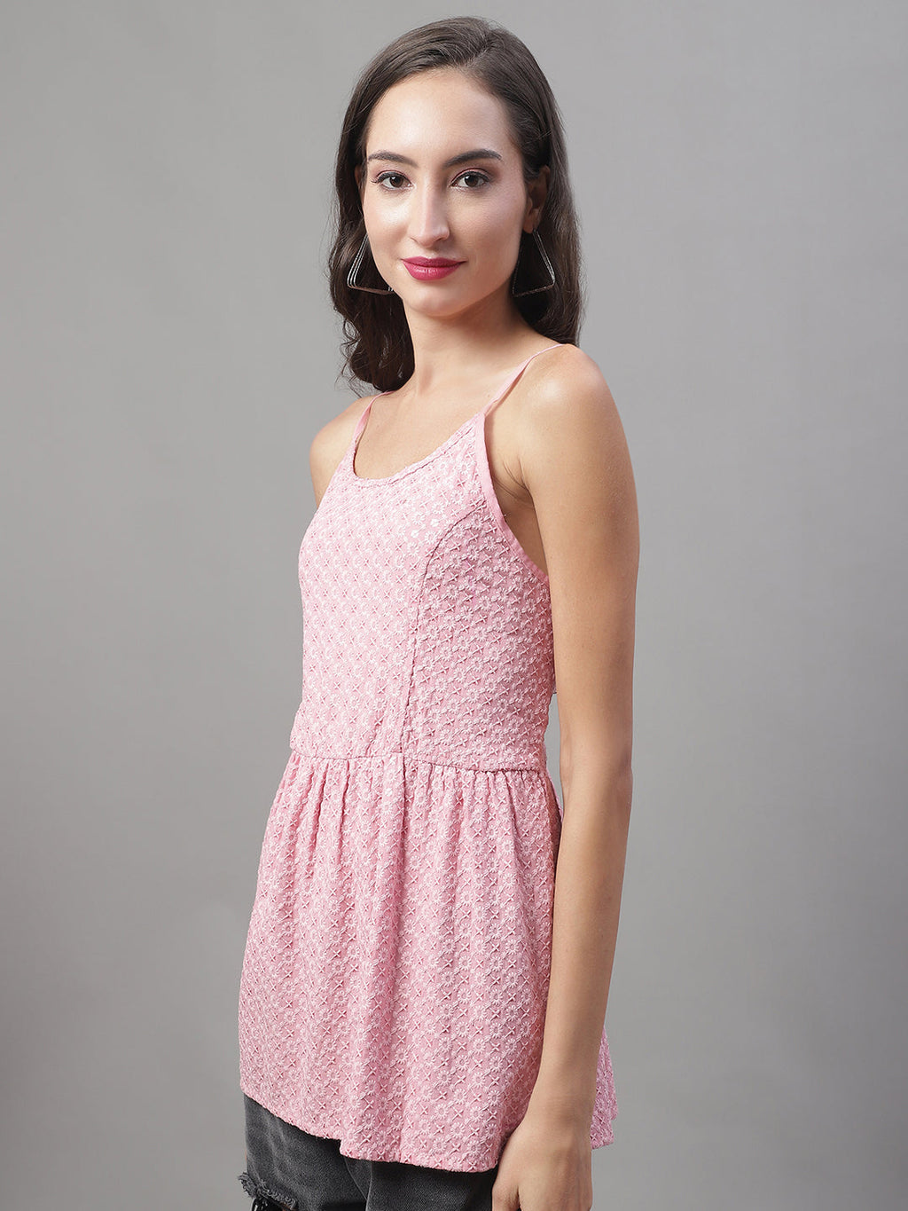 Jainish Women's WoChikankari Sequen Work Empire Top - Pink