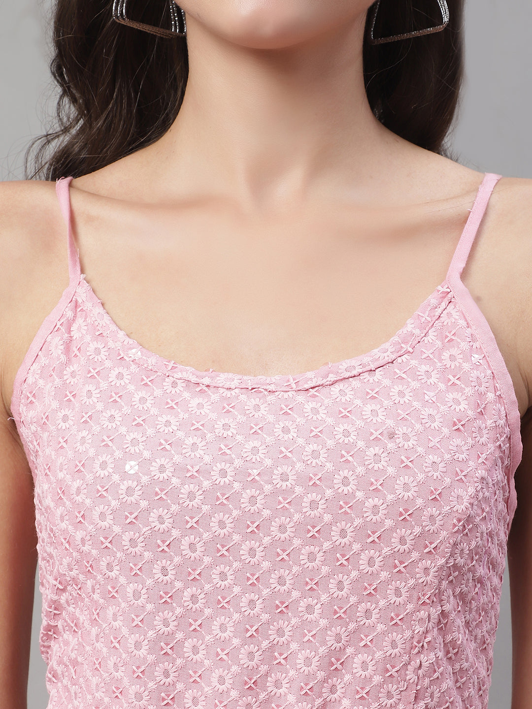 Jainish Women's WoChikankari Sequen Work Empire Top - Pink