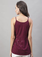 Jainish Women's WoChikankari Sequen Work Empire Top - Purple