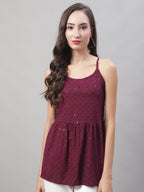 Jainish Women's WoChikankari Sequen Work Empire Top - Purple
