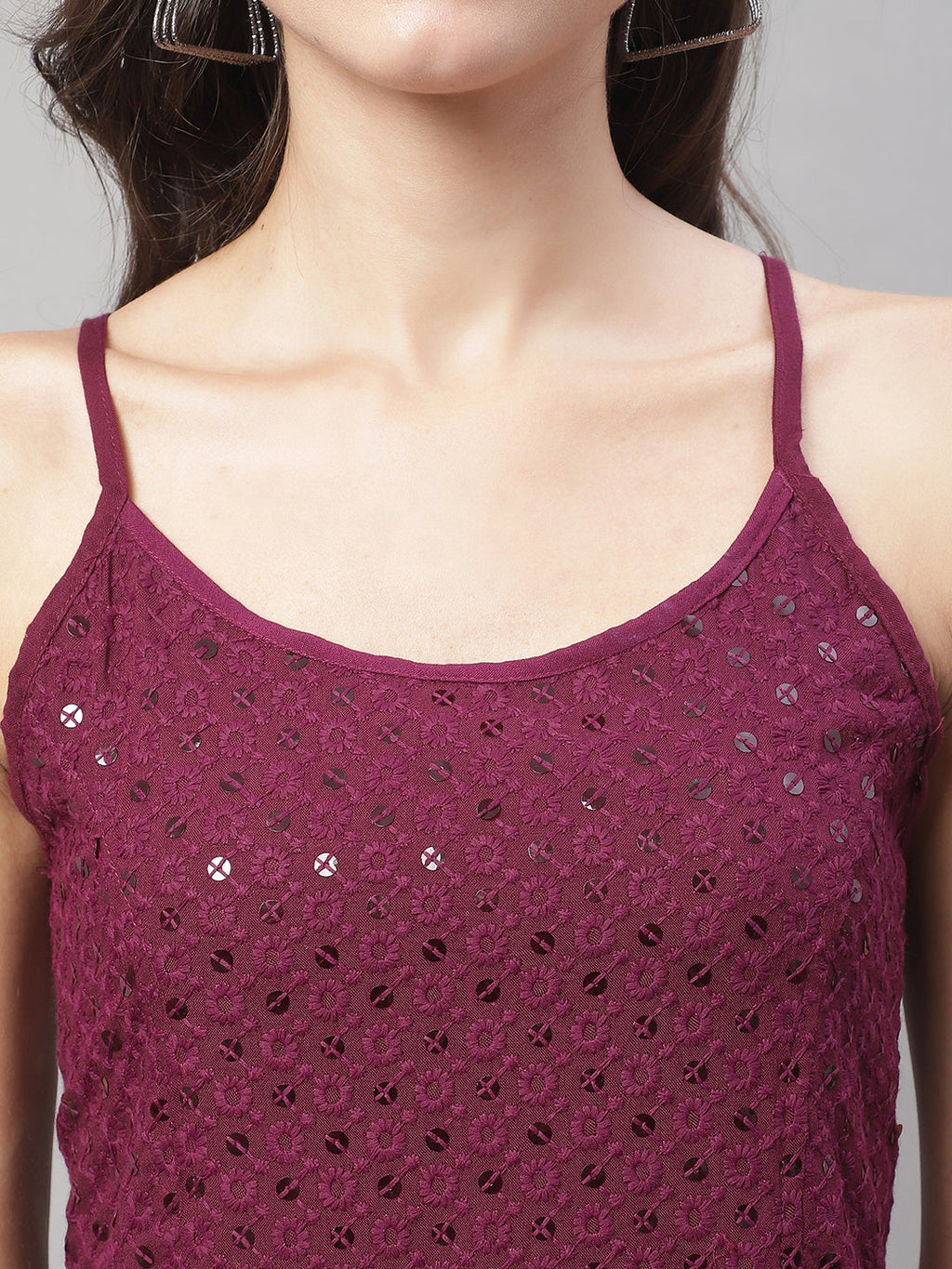 Jainish Women's WoChikankari Sequen Work Empire Top - Purple