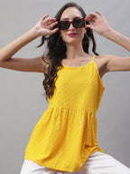 Jainish Women's WoChikankari Sequen Work Empire Top - Yellow