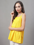 Jainish Women's WoChikankari Sequen Work Empire Top - Yellow