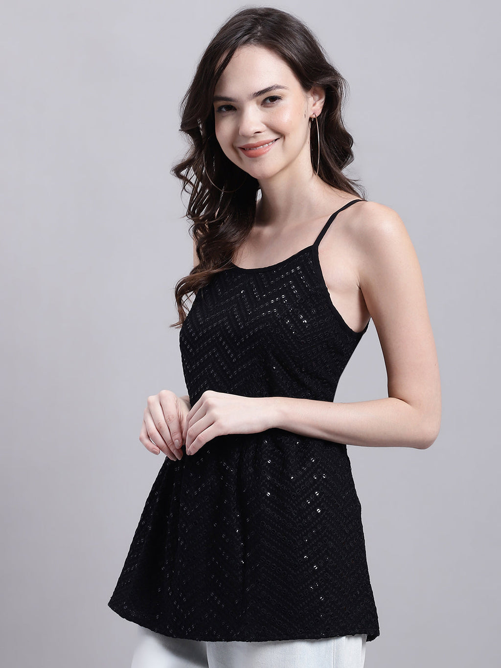 Jainish Women's WoBlack Chikankari Sequen Work Empire Top