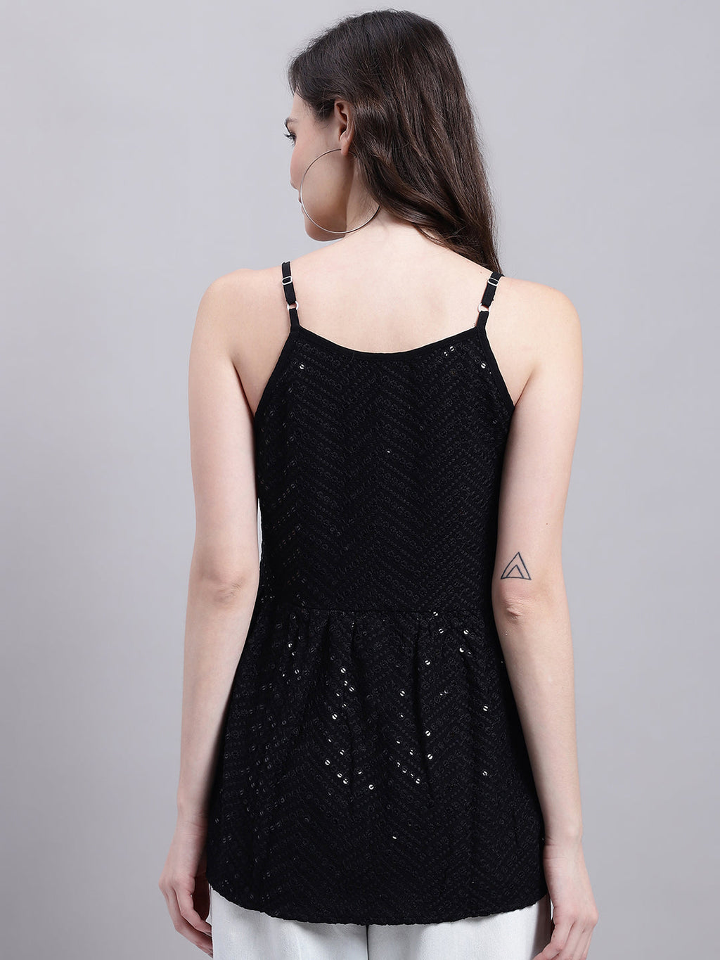 Jainish Women's WoBlack Chikankari Sequen Work Empire Top
