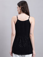 Jainish Women's WoBlack Chikankari Sequen Work Empire Top